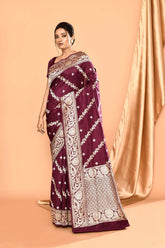 'Deep Purple' Pure Katan Silk Kadhua Banarasi Handloom Saree